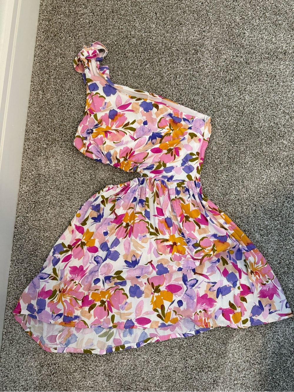 One-Shoulder Floral Casual Dress in Pink